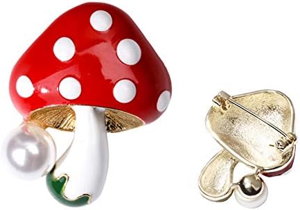 Red Mushroom Brooch Pins for Girls Women Scarf Hat Coat Sweater Decorative Dress Lapel Pin Pearl Buckle