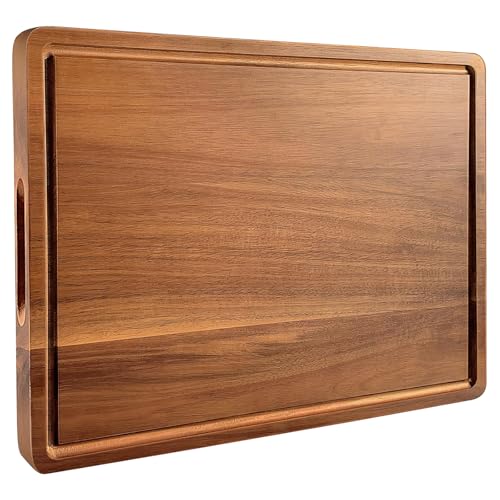 Tabla para Picar Cocina de Madera de Acacia 42 × 33 × 2.5 cm,ideal para carne, verduras, quesos y charcutería, reversible con canal para jugos