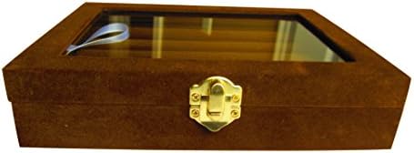 Lwares Coffee Velvet Jewelry Organizer Tray Display Case Ring Earring Cufflink Metal Clasp Multiple Rows with Glass Top