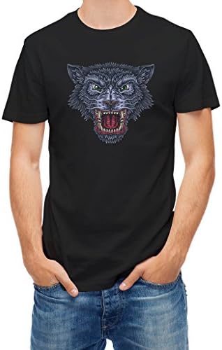T shirt Angry wolf head tattoo style Black L