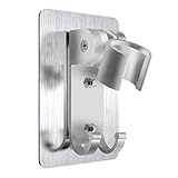 Adjustable shower head holder wall mount bracket with 2 hanger Hooks, Aluminum,Super Heavy Duty, strong adhesive for Bathroom,No-Damage Hanging Strips,Better than Suction Cups(Sliver)