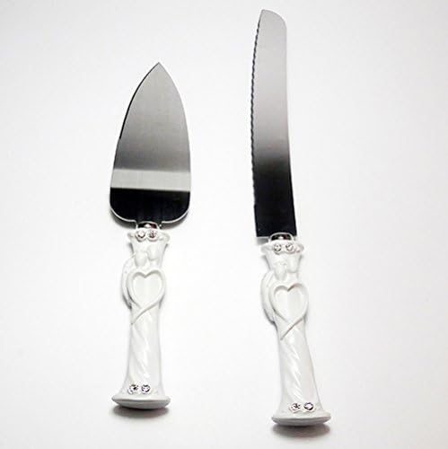 Hapwedding Love Theme Cake Knife and Server Set for Wedding Favors (Pure White)