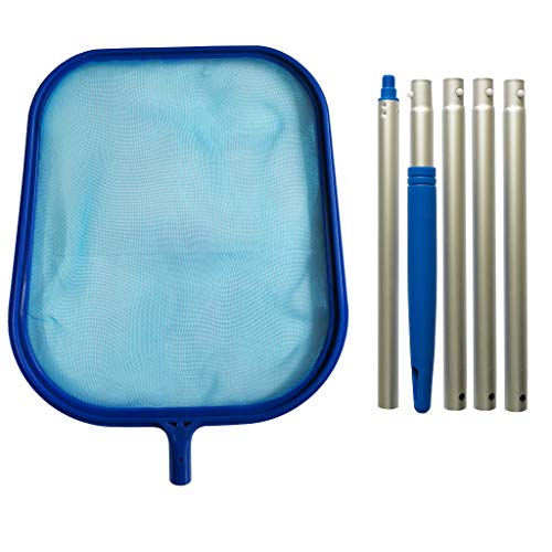 GKanMore Pool Skimmer Net with 5 Sections 47" Detachable Pole, Leaf Skimmer Mesh Rake Net for Spa Pond Swimming Pool, Pool Cleaner Supplies and Accessories