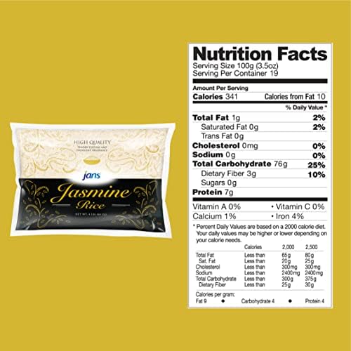 JANS JASMINE RICE – LONG GRAIN WHITE RICE FROM THAILAND, TENDER TEXTURE, EXCELLENT FRAGRANCE | GLUTEN FREE, EASY TO COOK, PANTRY STAPLE, 4LB BAG (PACK OF 1)