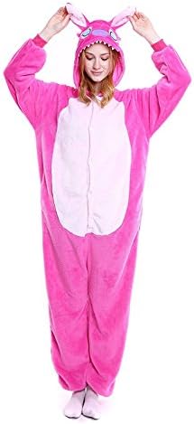 YACHUN Uinisex Adult Pajamas Onesie Kigurumi Cosplay Costumes Animal Jumpsuit Hot Pink Stitch-M