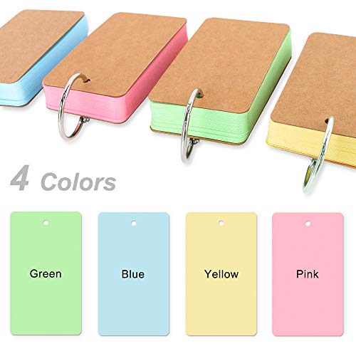 200 Pieces 3.5 x 2.2 Inches Multicolor Kraft Paper Binder Ring with Portable Pen Easy Flip Flash Card Study Cards Note Cards Memo Cards DIY Greeting Cards