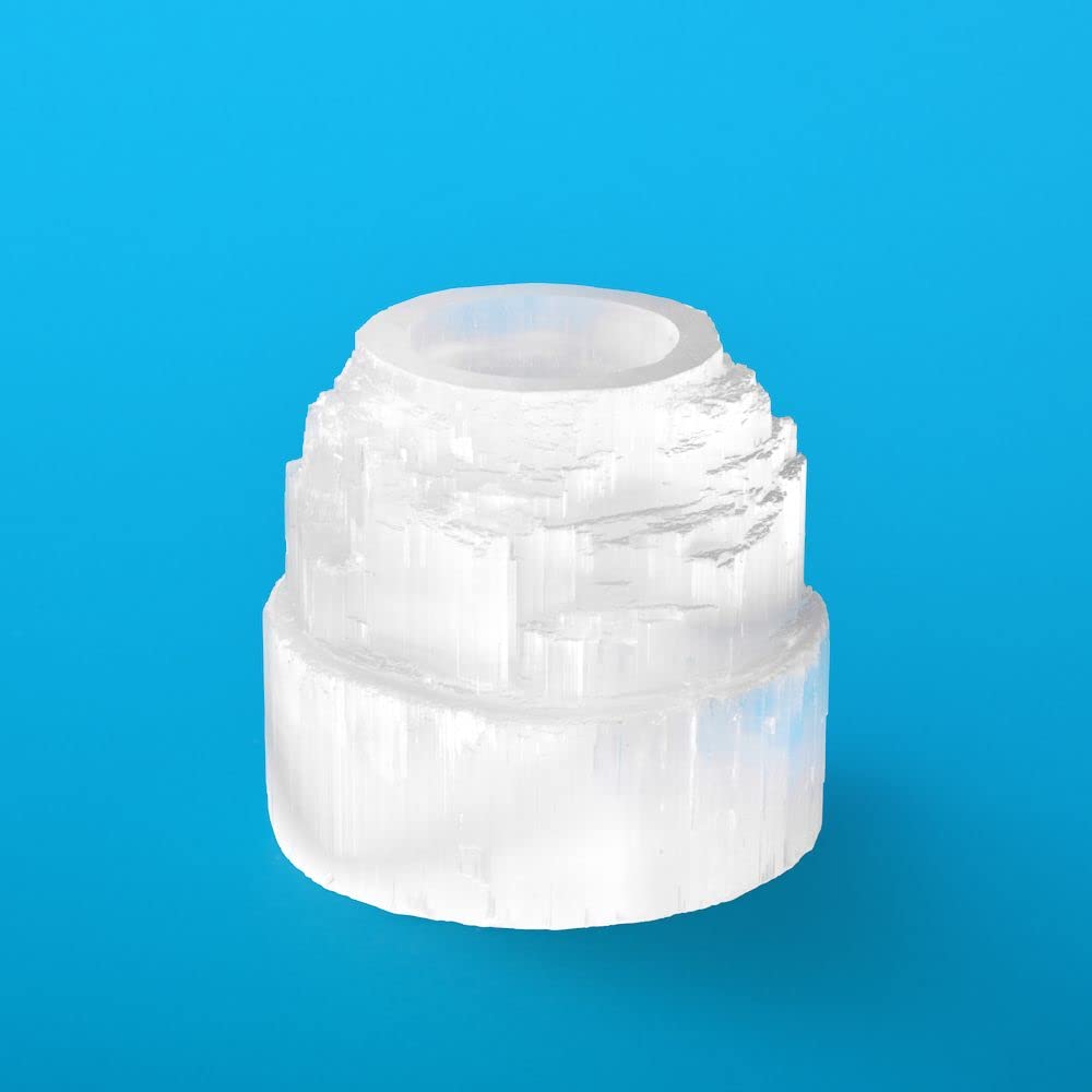 Serafino Selenite T-Light Candle Holder Healing Meditation Stone Cleansing Energy Selenite Mountain Style 90-100 mm Tea Light Holder