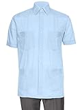 Gentlemens Collection Mens Short Sleeve Linen Look Guayabera Shirt Light Blue X-Large