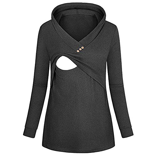 BOLUOYI Maternity Shirts Plus Size Women's Nursing Hoodie Long Sleeves Striped Tops Breastfeeding Hoodie Sweatshirt Gray XXL