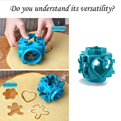 Jeeke 6-in-1 Multifunction Cookie Biscuit Cutter Set Pastry Biscuit Cake Convenient Mould Pastry Donut Doughnut Cutter Set Round Cookie Cutters, Cube (Blue) - Thumbnail 4