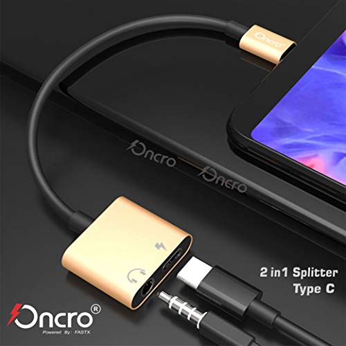 ONCRO® Trending Gold Metal 2 in 1 Type C to 3.5mm Aux Headphone Splitter Adapter Jack & Charging Jack Converter for 1 Pl