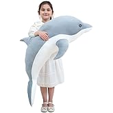 Kekeso Giant Dolphin Plush Toy, Soft Whale Hugging Pillow Stuffed Dolphin Pillow for Children Girls (Gray, 120cm/47.24inch)