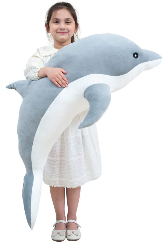 Photo 1 of Kekeso Giant Dolphin Plush Toy, Soft Whale Hugging Pillow Stuffed Dolphin Pillow for Children Girls (Gray, 70cm/27.55inch)