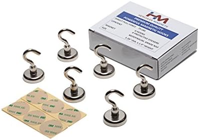 HERCULES MAGNETS, 6 Neodymium Magnetic Hooks, 75 lb ,Strong, Heavy Duty, Premium Quality, For Indoor and Outdoor Use