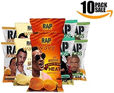 Rap Snacks 10 Pack chips variety pack - Trina Honeydew, Trina Honey Jalapeno, Migos White Cheddar with a dab of Ranch, Lil YACHTY'S Hot Crunchy Curls, Lil YACHTY'S Hot Cheese Fries