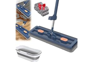 LKDGII 2025 New Large Flat Mop and Bucket Set,360 Rotation Flat Mop with Bucket with 6 Microfiber Pads,for Tile,Hardwood,Windows Wet and Dry (Blue)