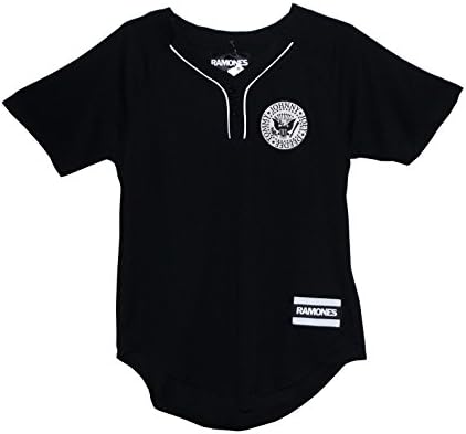 The Ramones "Johnny Joey DeeDee Tommy" Baseball Jersey Style Junior's Shirt, Black (Small)