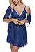 Avidlove Women Lingerie Babydoll Lace Chemise Set V Neck Sleepwear(Blue,XXL)