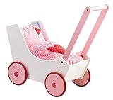 HABA Doll Pram Hearts - Wooden Doll Buggy with Bedding (Made in Germany)