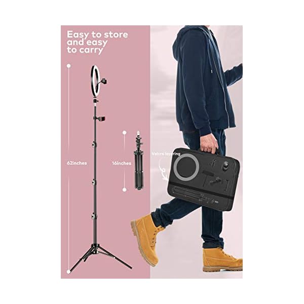Deefsoul Ringlicht mit Stativ, 10.2" Selfie Ringleuchte Doppel-Handyhalter mit 3 Farbe und 10 Helliakeitsstufen, mit Aufbewahrungstasche, für Makeup, Live-Streaminq, Selfie, Vlog, TikTok – Bild 8