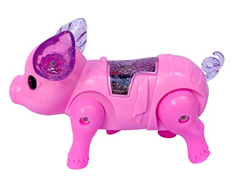 Electric Walking & Singing Musical Piggy Toy, OMGOD Pull and Sing Pig LED Flashing Lights Interactive Sound Stuffed Animal Puppy for Halloween Christmas birthday Best Gifts for Kids Toddler - Hot Pink