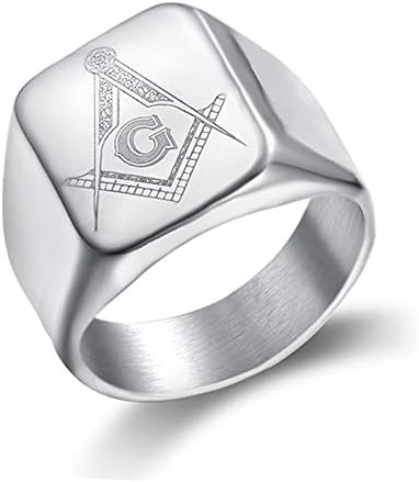 Men's Masonic AG Simple Smooth Glossy Lettering Titanium Steel Rings
