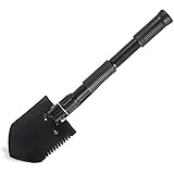Enkrio Military Folding Entrenching Shovel Outdoor Portable Spade with Pick Axe Saw Carry Pouch for Camping Hiking Chopping Gardening Backpacking Fishing (Black)