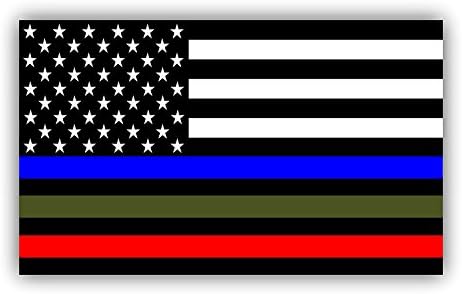Police Military and Fire Thin Line USA Flag Decal American Flag Sticker Blue Green and Red stripe for cars trucks for honor and support of our officers and troops Vinyl Window Bumper 5 x 3 inch