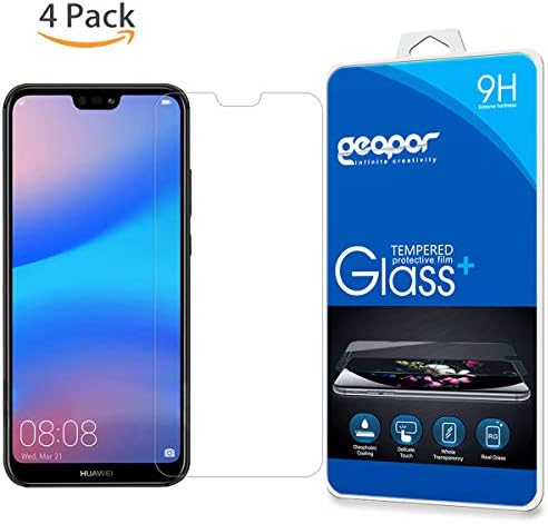 Compatible Huawei Y9 2019 Screen Protector, [4 Pack] Geapor Waterproof Clear Touch 9H Tempered Glass Screen Protector