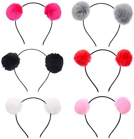 FAMEZA Multicolour Faux Fur Pom Balls Head Bands for Women -6 Pieces
