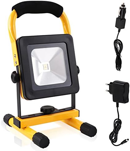 OAKZIP 10W LED Work light Outdoor Camping Light with Flat 2 Built-in Rechargeable Lithium Batteries lanterns IP65 Waterproof Portable Garden Emergency Lamp with Adaptor and Car Charger Flood Lights