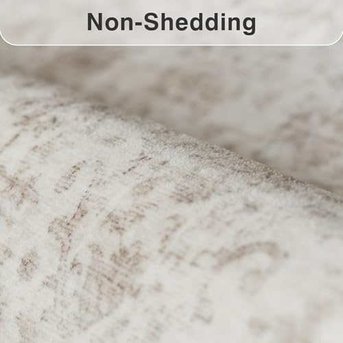 Fmfunctex 9x12 Washable Area Rug Beige Vintage Neutral Distressed Large Non Slip Carpet for Living Room Bedroom Soft Low Pile Indoor Retro Tapis Salon Throw Rug for Dining Room Kitchen Office Nursery