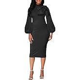 Sexy Long Sleeve Dress for Women Solid Color Bow Knot Turtleneck Formal Gown Midi Casual Church Dresses