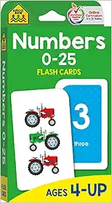 School Zone - Numbers 0-25 Flash Cards - Ages 4 to 6, Preschool, Kindergarten, Math, Addition, Subtraction, Numerical Order, Counting, and More