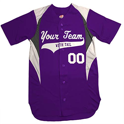 3 Color Customized Baseball Jersey Adult Large in Purple and White - Thumbnail 7