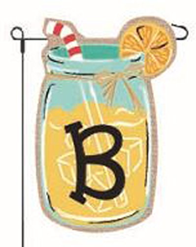 JEC Home GoodsHome Garden Flags Monogram Lemonade Mason Jar Burlap Summer Garden Flag 12.5 x 18 (Letter B)
