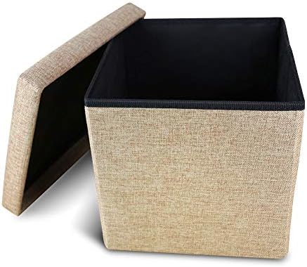 Storage Ottoman Cube Folding Ottomans with Storage Foot Rest Stool Seat Foldable Storage Ottoman Boxes Square Toy Chest Padded with Memory Foam Lid Sofa Bed Bench for Space Saving 30x30x30 cm, Khaki