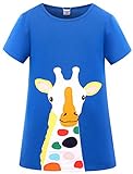 Kids Girls Giraffe Pattern Crew Collar Short Sleeve Cotton Casual T-shirt Dress
