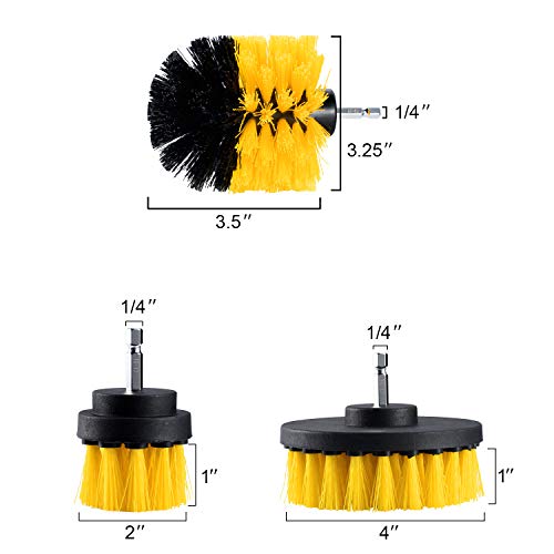 Glotoch Express Drill Brush 3 pack kit Medium- Yellow All purpose Cleaner Scrubbing Brushes for Bathroom, surface, Grout, Tub, Marble, Shower, Kitchen, Auto, Boat(Drill NOT Included)