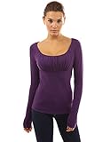 PattyBoutik Women's Scoop Neck Ruched Raglan Long Sleeve Top (Medium Purple M)