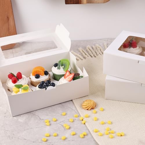 VGOODALL 6PCS White Cupcake Containers, 6 Count with Window Boxes Holding 36 Pastry Box for Birthday Holiday Party Bakery Supplies