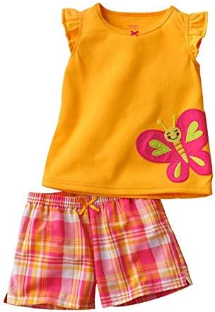 Jumping Meters Girls Cotton Butterfly Patch Work Sleeves Top and Short Set in Orange Colour