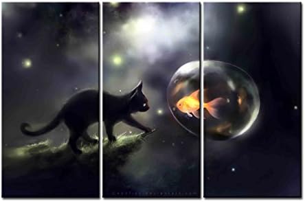 ClassiceDecorArt Wall Art Paintings - 3 Pieces Decor Art of Cats Fishes Space sci fi Painting - The pictures Print on Canvas for Modern Home Decor Decoration