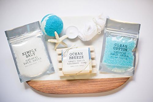 The Island Time Blue Spa Relaxation Bath Package Pamper Perfect Gift includes a Bath Bomb, Bath Salts, All Natural Soap Handmade Wooden Soap dish RELAX REFRESH RENEW