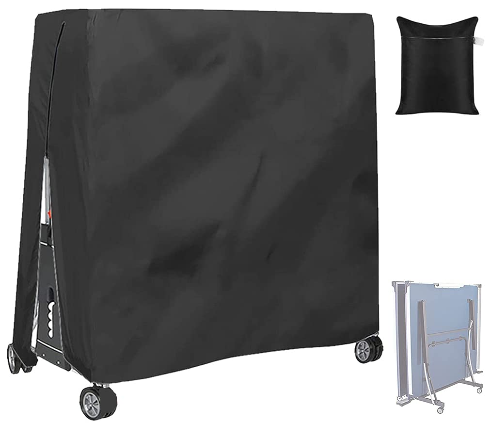BOSKING Patio Table Tennis Table Cover 210D Waterproof Indoor Outdoor Foldable Ping Pong Table Protector Dust Covers for Table Tennis Tables (Black)
