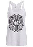 Womens White Bohemian Sun Yoga Loose Fit Muscle Tee Tank Top