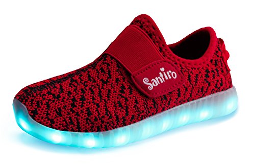 Passionow Kids LED Light Up Shoes Breathable Slip-on Knitting Children Casual Fashion Sneakers (Red, 5 M US Big Kid)