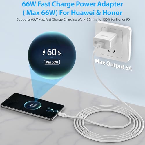 66W for Super-Charge Charger for Honor Magic7 6 Lite 400 200 Lite 90 Lite X8a X8b,6A USB C Charging Cable Power Adapter for HONOR 90 80 70Lite X9b for HONOR Magic7 6 5 4Lite Pro