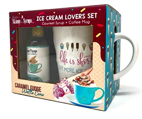 Sugar Free Caramel Fudge Waffle Cone Gourmet Syrup with Coffee Mug Ice Cream Lovers Christmas Holiday Gift Set 40 ml Bottle with 0 Calories, 0 Sugar, 0 Carbs - Thumbnail 2