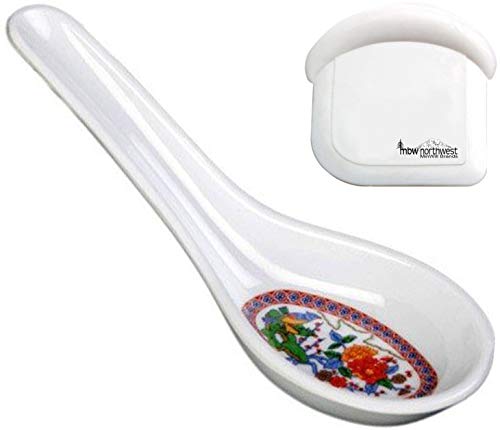 MBW NW Brands Won Ton Soba Melamine Soup Spoons with Pan Scraper (Peacock 6-Pack)